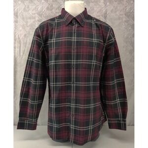 Orvis Plaid Button Down Shirt Mens XL Burgundy Black Cotton‎ Classic Long Sleeve
